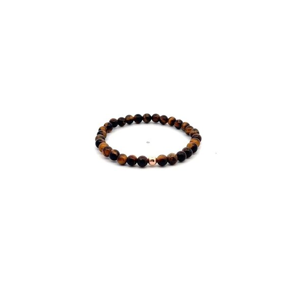 Natural Tiger's Eye Gemstones Mini 4mm 18K Rose Gold Charm Bead - Picture 1 of 6